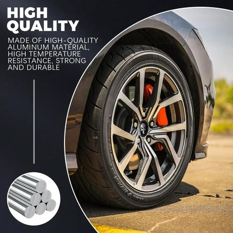 Premium Skull Wheel Center Caps 4 Pack Universal 2.2 Inch Aluminum Hub Covers Waterproof Rim Stickers for Cars Trucks and Heavy Riders Built Tough To Beef Up Your Setup Style close-up on high-quality aluminum wheel cap with tire.