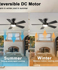 Ceiling Fans With Lights 42 Inch Low Profile Flush Mount With Remote Control Quiet Five Blade Reversible 3CCT Dimmable LED