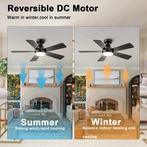 Ceiling Fans With Lights 42 Inch Low Profile Flush Mount With Remote Control Quiet Five Blade Reversible 3CCT Dimmable LED