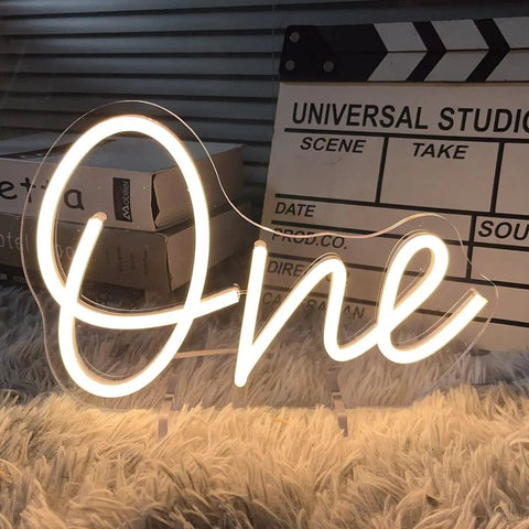 One Year Old Birthday Neon Sign LED Light for Party Vibes Table Decor USB Powered Flexible Silicone Neon With Acrylic Backplate