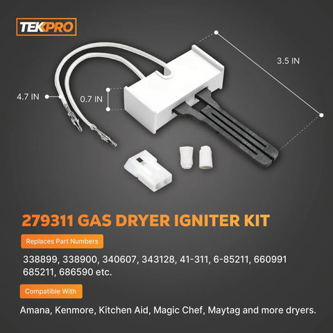Gas Dryer Repair Kit With 279311 Igniter 338906 Flame Sensor And 279834 Valve Coil for Whirlpool Kenmore Maytag Amana