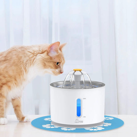 Stainless Steel Cat Water Fountain 81oz With Water Level Window And LED Shortage Alert BPA Free Pet Fountain with cat drinking