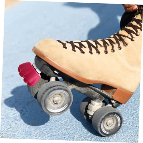 Toe Stops For Quad Skates with non-marking stoppers on outdoor roller skate, showing street safe toe protection and quick braking.