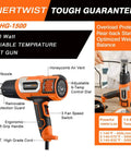 Hot Air Gun With 9 Temp Dial And 3 Fan Speeds, tool showing adjustable temperature dial and ergonomic handle design.