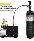 Beefy 3L 4500Psi Carbon Fiber Air Tank For PCP Air Rifles And Scuba Gear with Regulator Valve M18 Thread shown with air compressor