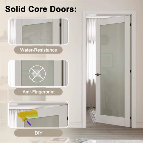 Frosted Glass Interior Door Slab 28 By 80 Inches Shaker Style Prebuilt Panel with frosted glass insert; water-resistant.