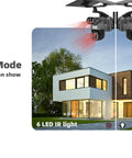Night vision mode comparison showing Dual Lens Solar Security Cam With 10X Zoom And 4G LTE Plus WiFi illuminating a home.