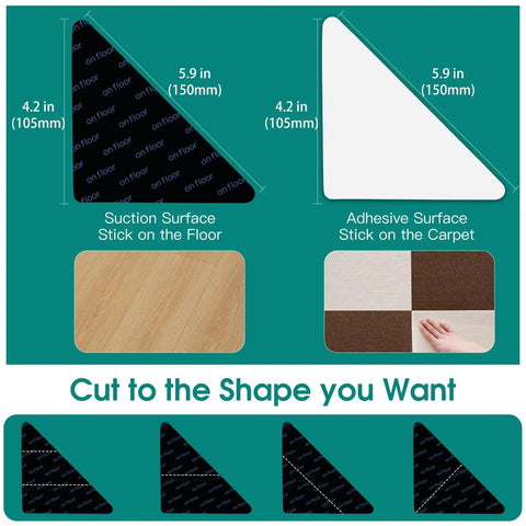 12 Plus 2 Pcs Rug Gripper Set With Double Sided Rug Pads For Hardwood Floors showing adhesive and suction surfaces