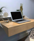 White Oak Rift Wood Veneer Sheet 24x48 Peel And Stick A Grade Veneer Face Ready To Stain on wall shelf with laptop and decor