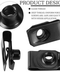 25 Pack Black Extruded U Style Spring Nuts For Automotive Fender Bumper And Grill Retainer Clips 1/4-20 Thread close-up design details