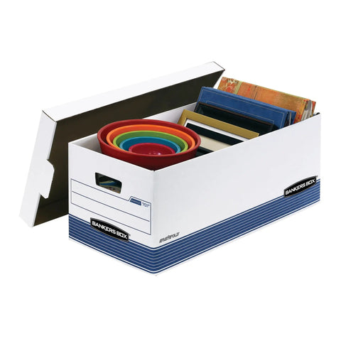 No Sweat 4 Pack Medium Duty File Storage Boxes Letter Size Organizers With Lids Stackable Corrugate Document Holders Quick Pop Up Design For Effortless Office Setup And Secure Storage