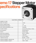 Nema 17 stepper motor with silver front plate and black housing, shaft protruding