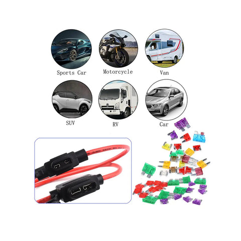Inline 16 Gauge Fuse Holder Kit For Mini Blade Fuses with red wire and assorted mini fuses for vehicle electrical protection