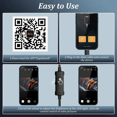 Setup steps for Borescope Camera With Light For Home And Auto Inspections, 7.9mm Tube, 1920P HD Image