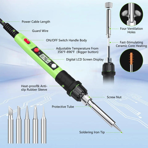 80W High Power Soldering Iron Kit With Digital LCD Temperature Display Ceramic Heater Quick Heat In 20 Seconds Kit Diagram