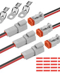 2 Pin Waterproof Connectors 14 AWG DT Series Automotive Plug Kit 3 Pairs Male And Female with red-black wires and metal terminals