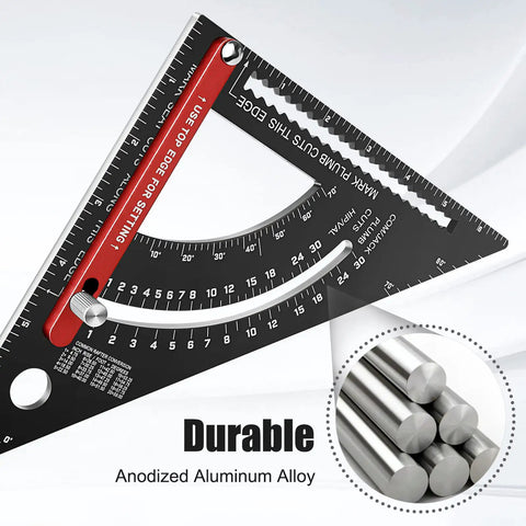 Close-up of 7 Inch Aluminum Rafter Square For Woodworking And Framing Durable Carpenter Layout Tool With Saw Guide