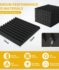 Heavy Duty Acoustic Foam Panels 12 Pack 1 Inch Thick 12 By 12 Black Wedge For Studio Recording Home Office And YouTube Content Creators Noise Reduction And Echo Control, dimensions shown.