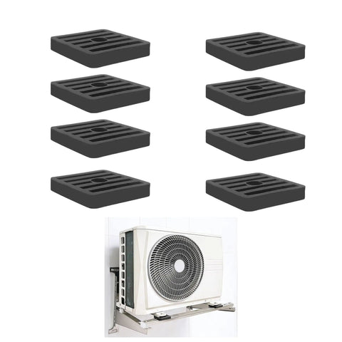 Eight Pack Mini Split Anti Vibration Rubber Pads for outdoor condenser and heat pump systems, shown with HVAC unit.