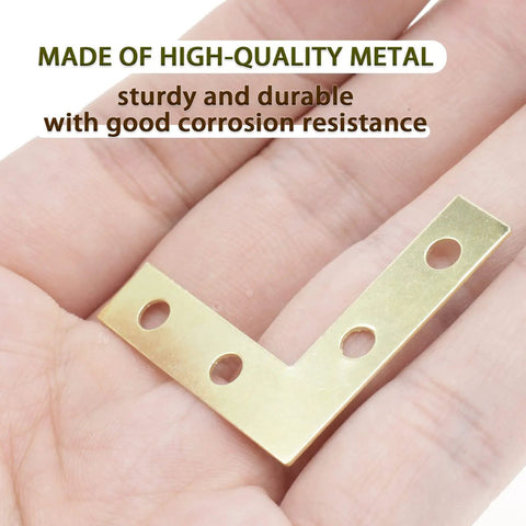 Heavy Duty 40 Pack L Corner Brackets Gold 1.5 Inch Steel Decorative Mounting Braces For Picture Frames And Furniture Reinforcement Tough As Nails Super Sturdy Rust Proof Diy Woodworking Supports in hand