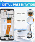 Galaxy A03 Screen Replacement Kit With Frame Full Assembly LCD Display Touch Digitizer detail view showing main cable and frame for SM A035F A035M
