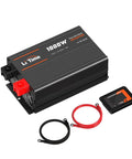1000 Watt Pure Sine Wave Inverter For RV And Off Grid Power, 12V DC To 120V AC Converter, shown with cables and remote controller