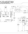 Technical diagram of Magellan GKB964 8 Inch Widespread Lavatory Faucet With Pop Up Drain 5 3/4 Inch Spout Reach Deck Mount 3 Hole Installation.