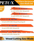 40 Piece Reciprocating Saw Blades Set For Metal Wood Plastic Cutting With Organizer Pouch display of 6 and 9 inch wood blades