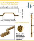 Antique Brass Cabinet Pulls 3 Inch Hole Center For Kitchen Drawers Zinc Alloy Solid Hardware with dimensions and details.