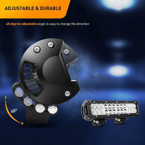 12 Inch 72W LED Light Bar Kit With 2 Pack 4 Inch 18W LED Pods Off Road Wiring Harness 16AWG 3 Leads For Truck SUV ATV UTV Golf Cart Boat With 2 Years Warranty, 45° adjustable bracket