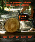 Heavy Duty Gas Chainsaw With 20 Inch Bar And 62cc Two Stroke Engine Delivers 3.8 HP Power Dual Fuel Tanks Non Slip Handle For Wood Cutting