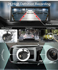 Dashboard view of 8.1 Inch Wireless CarPlay Car Stereo with Android Auto and Mirror Link, featuring 2K dash cam and backup camera.