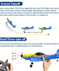 Instruction image showing ground and hand throw takeoffs for Foam RC Airplane For Beginners With 6 Axis Gyro Stabilizer And 2.4GHz Remote.