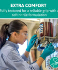 Person wearing Disposable Nitrile Gloves Size Large For Chemical Splash Protection Ambidextrous Unlined Chlorinated Grippy