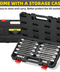 Extra Long 3/8 Inch Drive Hex Bit Socket Set, 20-Piece Ball End Allen Sockets with storage case open showing sockets
