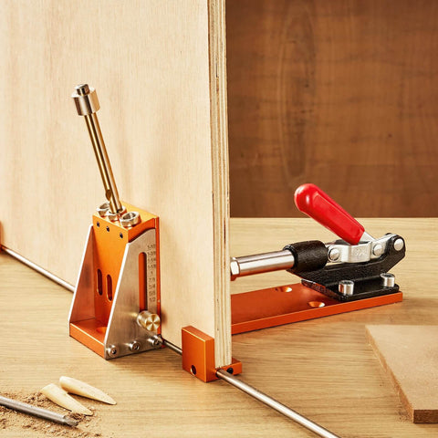 Pocket Hole Jig Kit Set With 34 Pieces For DIY Woodworking Projects 11 Inch C Clamp Fixture on wooden board