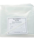 Disposal bag with label for Fast Acting Grab-And-Go Spill Response Kit, clear plastic for hazardous waste, includes tie closure.