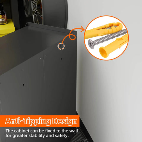 Metal Garage Storage Cabinet With Wheels Pegboard Lockable Doors Four Adjustable Shelves 71 Inch Tall Steel Cabinet, anti-tipping design.
