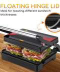Aigostar 1000w Panini Press Sandwich Maker Non Stick Plates Quick Heat Even Cooking Crispy Grilling Appliance For Home Kitchen Party with floating hinge lid.