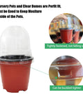 Seed Starter Pots With Humidity Domes Set Of 25 Four Inch Nursery Pots, 25 Red Pots And Clear Lids, Drainage Holes, Transplant Friendly
