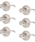 Six Pack Satin Nickel Privacy Locking Wave Door Levers For Interior Doors, Transitional Bed Bath Hardware Set, Reversible Round Wave Handles