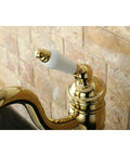 Vessel Sink Faucet Polished Brass, No-Fuss Single-Handle Deck Mount, 1-Hole Install, close up of handle and spout