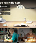 Hands Free Desk Magnifier With Light 15X And 10X Zoom, 84 LED Real Glass Lens, demonstrating use for reading and crafting
