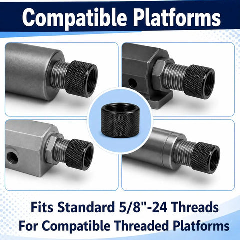 Four Pack Range Ready 5/8X24 Thread Protector Caps For Caliber Three Zero Eight Lr308 Rifles Cnc Machined Olive Drab Oxide Finish Heavy Duty Barrel Dust Caps Build Tough And Go The Distance On The Range - close-up of threaded caps.