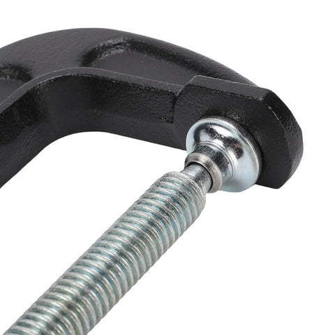 Close-up of Heavy Duty 4 Inch C Clamp Made From High Carbon Steel With Sliding T Handle for secure woodworking and welding.