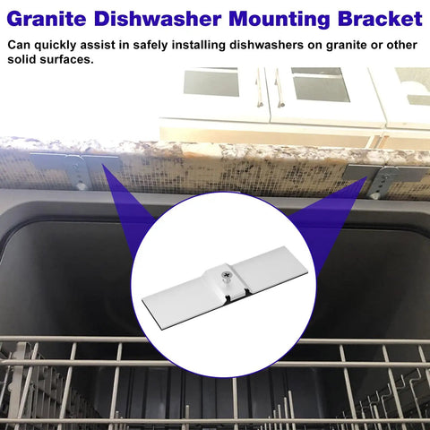Dishwasher Mounting Bracket Kit For Granite And Solid Surfaces Replacement Granite Grabbers For Quartz Corian Marble Countertops Not For Laminate Tops One Piece Easy Install And Rock Solid Mounting close-up showing under-counter installation