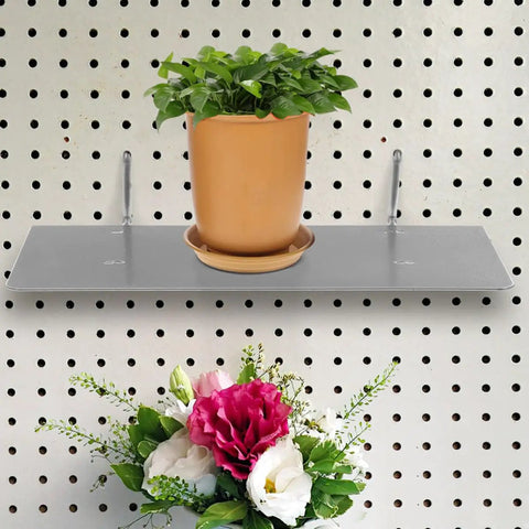 Silver Iron Pegboard Wall Shelf Rock Solid Workshop Storage Rack With No Sweat Tool Free Setup To Crush Kitchen Clutter As Heavy Duty Shop Organizer Holder