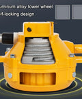Heavy Duty Retractable Tool Balancer With Smooth Glide Cable Spool And Adjustable Tension Spring Mount, yellow aluminum alloy tower wheel.