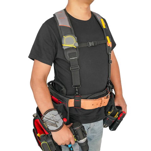 Tool Belt Suspenders With Magnetic Wristband For Framer Carpenter Electrician Worksite Ready All Day Comfort 4 Point Support