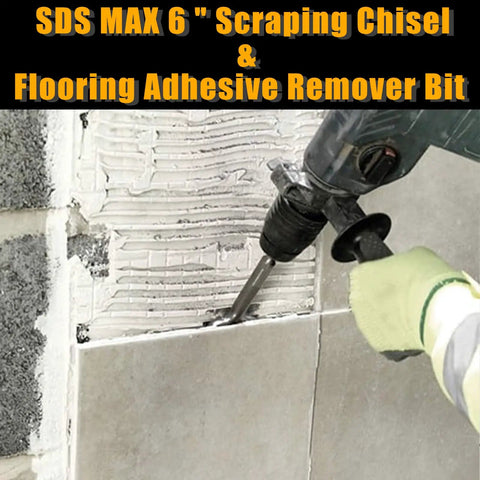 Using 6 Inch Wide Tile And Thinset Scaling Chisel For SDS Max Rotary Hammers on ceramic tile wall